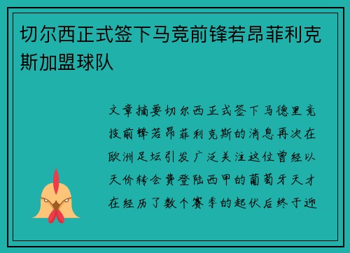 切尔西正式签下马竞前锋若昂菲利克斯加盟球队