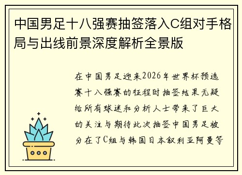 中国男足十八强赛抽签落入C组对手格局与出线前景深度解析全景版 中国男足十八强赛抽签落入C组对手格局与出线前景深度解析全景版